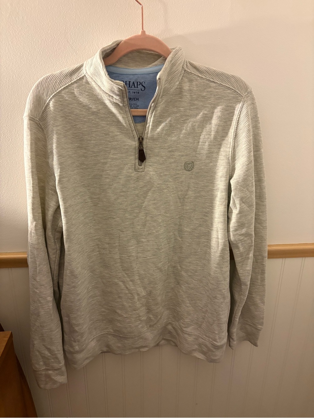 Chaps Men’s Gray Micro Stripe Quarter Zip Pullover Sweater Size Small